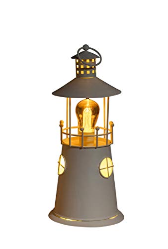 Noma Cream Metal Lighthouse Lantern with Warm White LED Filament Bulbs, Battery Operated, 36cm