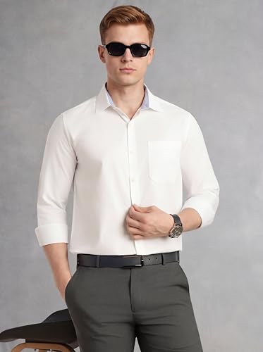 Image of Thomas Scott Men's Regular Fit Formal Shirt | 100% Cotton Long Sleeves | Spread Collar with Contrast Fabric (Available in Plus Size)