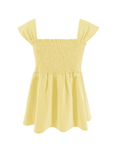 Image of Bingerlily Girls Summer Casual Tops Square Neck T Shirts Cute Smocked Top Tees