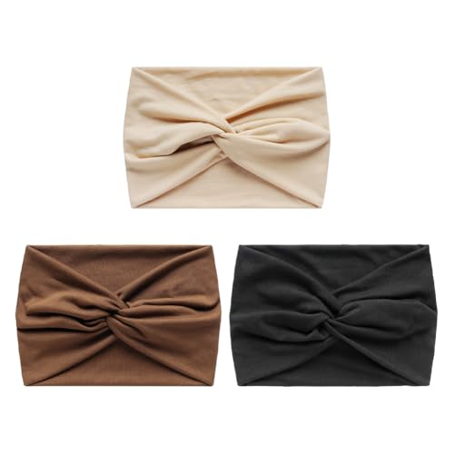 3 diademas anchas elásticas trenzadas para mujer, deportivas, anudadas, turbante grande, bandas para la cabeza, bandas de yoga para el pelo, estilo retro, suaves, para la vida diaria