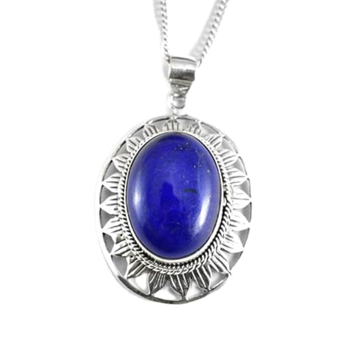 Pendentif lapis-lazuli bleu ovale 38x28mm et collier argent 925