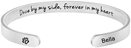 Dog Memorial Cuff Bracelet Remembrance Loss of Pet Jewelry Sympathy Gift Engraved Pets Name