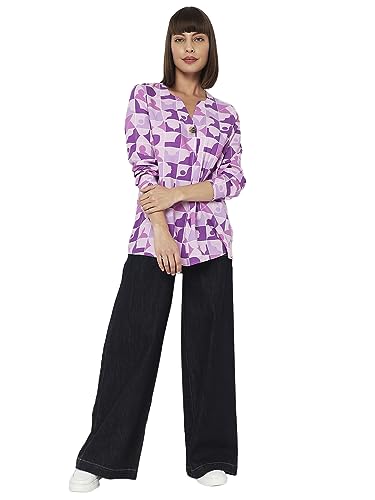 Image of Vero Moda Abstract Printed Cuffed Sleeves Shirt Styled Top