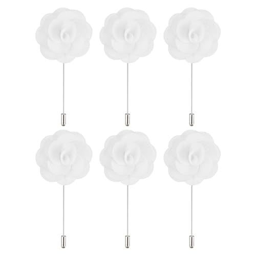MECCANIXITY - MECCANIXITY 6 Pcs Groom Boutonnieres Rose Boutonnieres Pins 3.5"x1.6" for Men Wedding Ceremony Anniversary Formal Dinner Party Suit Decoration Bright White