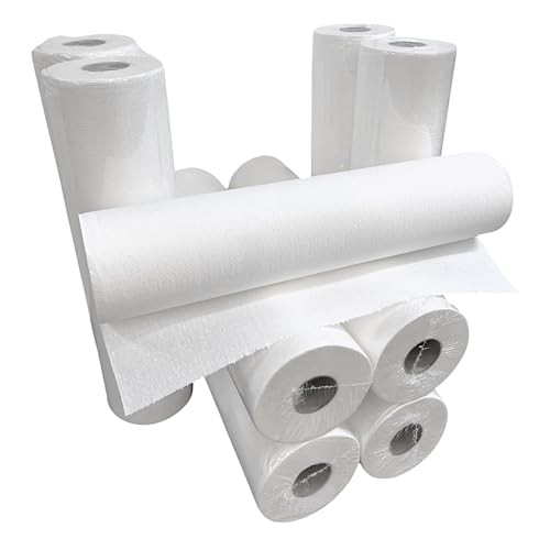 DE Healthcare Products – Ärztekrepp (9 Stück), 50 cm x 50 m, 2-lagig, je 40 cm vorperforiert, einzeln verpackt, saugstarke Ärzterolle, weiße Papierrollen als Liegenabdeckung