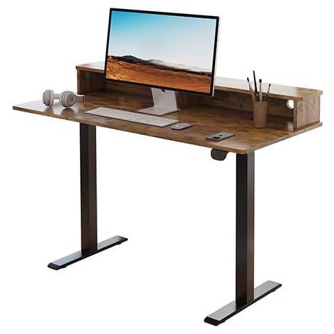 Our Modern Space 2-Tier Height Adjustable 45" Electric Standing Desk - Upgraded Ultra Durable Home Office Large Rectangular Computer Table or Laptop Sit Stand Workstation - Rustic Brown Cover
