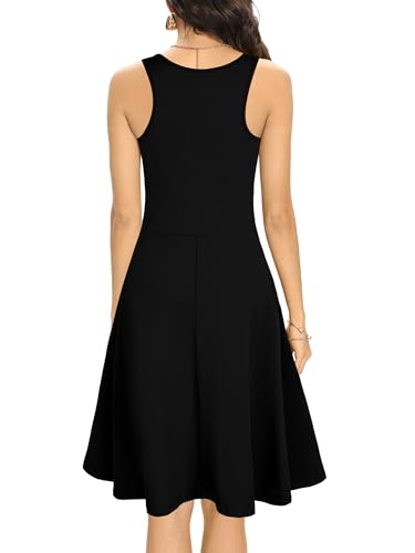 Image of Missufe Women's Sleeveless Racerback Flared Casual Plain Tank Dress