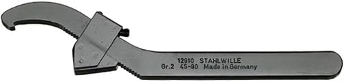 44010002 12910 Adjustable Hook Wrench, Size 2, Opening Range 45-90mm, Metric, with Teeth, for Slotted Nuts as per DIN 1810, Made in Germany