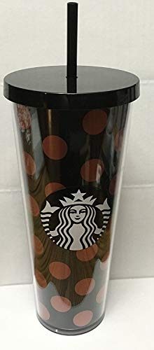 Starbucks Venti Black & Rose Gold Polka DOT Holiday 2017 Cold Cup Tumbler 24Oz