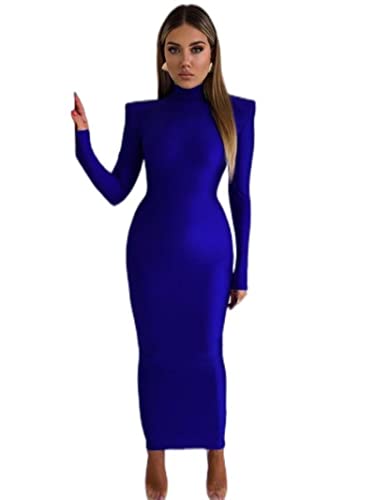 Robe longue maxi sculptante à manches longues bleu taille L mode élégante
