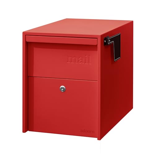 Adoorn Lockable Post Mount Mailboxes for Outside - Large Anti-Theft Locking Mailbox for Packages and Letters - Weatherproof Construction - Durable Steel - 15.5" H x 12" W x 18.5" D - Red