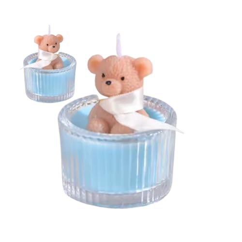 Vela perfumada con osito de peluche en cristal, color rosa, hecha a mano, vela perfumada para niñas, habitación infantil, cumpleaños, San Valentín, baby shower, color azul, madera y caramelo