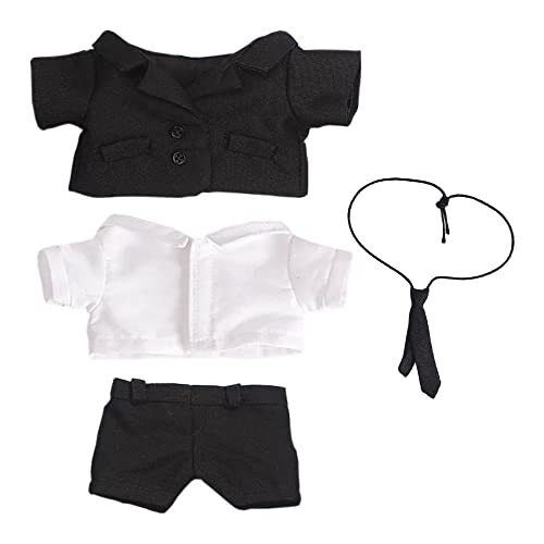 niannyyhouse 20cm人形の服 スーツ 上着 白のシャツ ネクタイ ズボン ぬいぐるみ 用 綿人形の服 着せ替え (black-2)