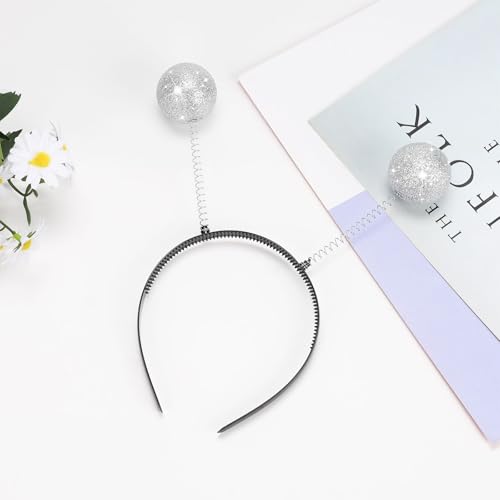 Oranllow Alien Headband, Halloween Headbands Alien Antenna Head Bands, Space Costume Accessories Boppers Ball for Halloween Theme Party Cosplay Costume (Silver) — photo 3
