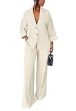 Fabric:This Oversized Blazer Sets is made of breathable material,skin-friendly and comfy to wear,suitable for all season. Design:Women suits 2 piece set include a loose long blazer jacket and high-waisted wide leg pant.The casual blazer features a bi...