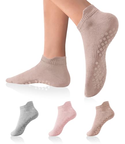 Image of DIBAOLONG Pilates Socks with Grips for Women Yoga Socks Non Slip Barre Hospital Socks 6-Pairs Grippy Ankle Socks