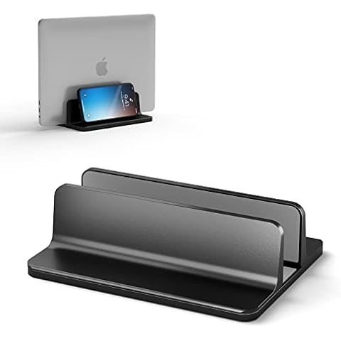 Vertical Laptop Stand Adjustable Desk Space Saving Laptop Holder Strong Lightweight for All MacBook Pro Air Mac HP Dell Microsoft Surface Lenovo Black Cover