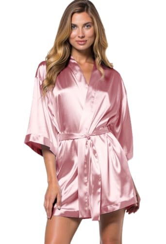 Image of Turquaz Women's Bride Bridesmaids Robe - Satin Kimono Robes for Wedding & Bridal Party Silk Like Lightweight Robes for Women, Light Pink, Medium