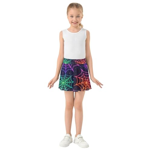 Girls' Shorts Athletic Skorts Colorful Neon Spider Webs Kids Tennis Skirts Rainbow Cheer Skirt 3t3