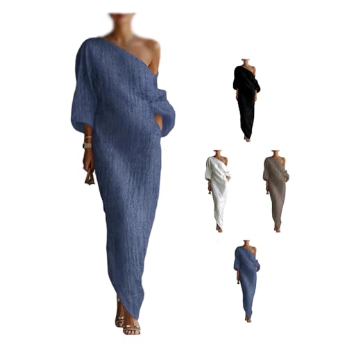 One Shoulder Maxi Dress for Women, Flowy Draped Lantern Sleeve Dress, Casual Boho Vacation Dress for Beach Cruise Travel, Style-2, S