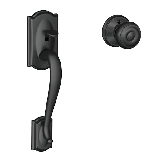 Image of SCHLAGE FE285 CAM 622 GEO Camelot Trim Lower Half Front Entry Handleset with Georgian Knob, Matte Black