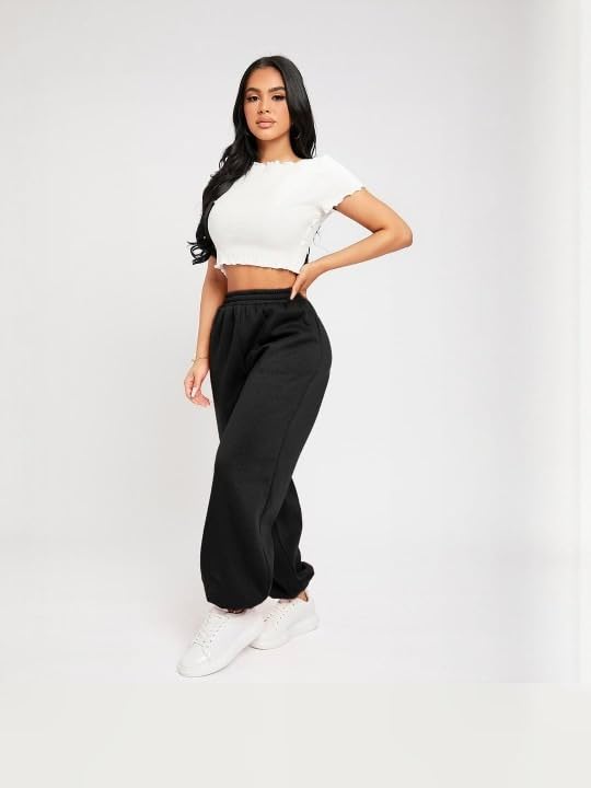 Image of Women?s Casual Black Jogger Pants ? Soft Pants with Adjustable Drawstring & Side Pockets