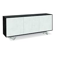 Mobile TV 3 Ante Moderno Made In Italy - Madia Soggiorno Push Pull Ossido Nero/Marmo Calacatta 74x177x41 Cm - Foto 4
