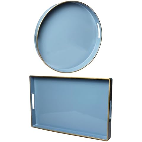 Light Blue Plastic Decorative Serving Tray with Handles Cover