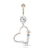 Amelia Fashion 14GA Enamel Flower & Opalite Stone Set Heart Dangle Belly Button/Navel Ring Double Je