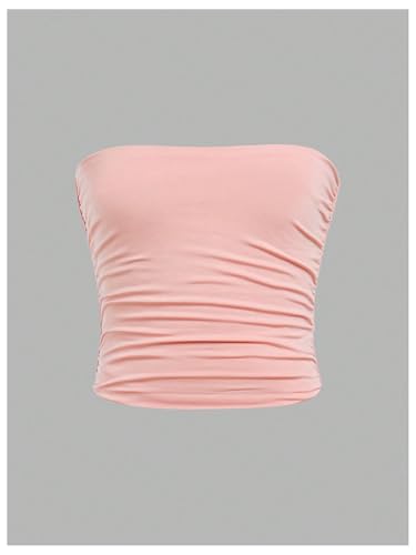 Image of Floerns Girl's 2 Piece Strapless Tube Top Ruched Basic Sleeveless Undershirt