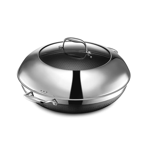 HexClad Hybrid Nonstick 14-Inch Wok with Stainless Steel Lid, Stay-Cool Handles, Dishwasher-Friendly, Oven-Safe Up to 900°F, Induction Ready, Compatible with All Cooktops