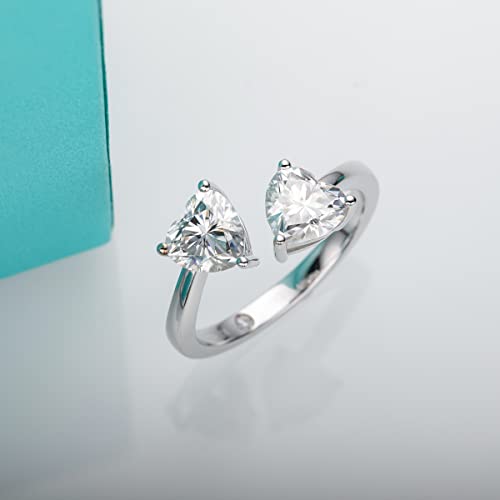 AnuClub Adjustable Moissanite Heart Statement Rings 2cttw D Color 925 Sterling Silver Unique Eternity Wedding Promise Anniversary Band Ring for Women2