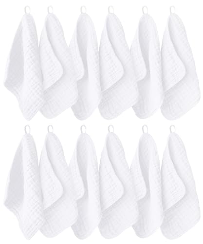 Image of Ease Cubs 12 Pack Muslin Washcloths for Baby - 100% Cotton Baby Wash Cloths for or Baby Face Body Comfy and Soft for Newborn Infants Kids Girls and Boys - 12 inchx12 inch - White