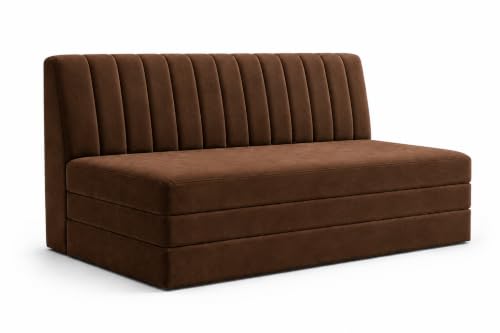 Image of Three Seater Sofa Bed, Velvet Fabric Foldable Sofa Cum Bed with Soft Foam Cushioning, Convertible Floor Couch for Living Room, Guest Room & Home Use (Brown, Pre-Assembled)