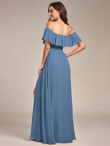 Image of Ever-Pretty Women's Summer Off The Shoulder Flowy Chiffon Formal Wedding Guest Dresses Maxi Side Split Beach Bridesmaid Dress