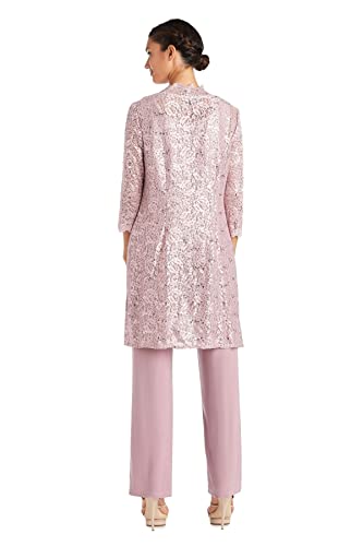 Image of R&M Richards Women's 3-Piece Scallop Glitter Lace Duster Pant Set for Mother of the Bride, Wedding Guest, Cocktail Attire
