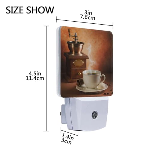 Image of Coffee Cup Night Lights 2 Pack Plug-in Wall Led Nightlight Auto Dusk-to-Dawn Sensor Lamps for Bedroom Kitchen Bathroom Hallway Stairs, P796C848S1850