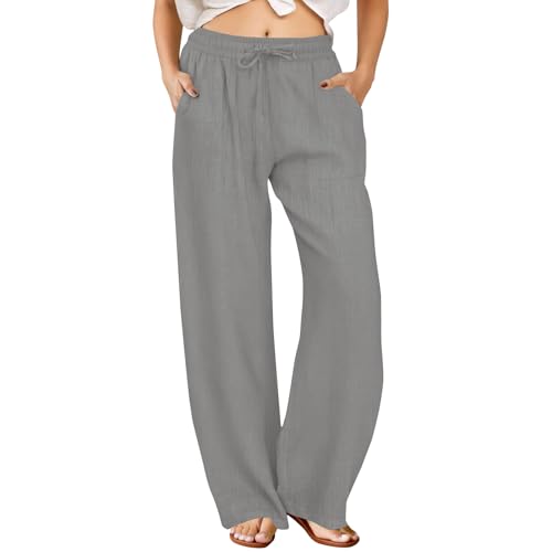 Grey Linen Drawstring Pants