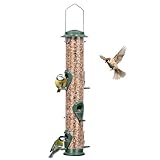 ERYTLLY Metal Bird Feeders 6 Port Tube Bird Feeder for Wild Birds, 1.4mm Extra Thick Solid Tube Transparent with Steel Hanger Bird Feeders Squirrel Proof for Outside Green