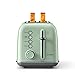BUYDEEM DT620 2 Slice Toaster, Extra Wide Slots, Retro Stainless Steel with High Lift Lever, Bagel and Muffin Function, Removal Crumb Tray, 7-Shade Settings (Cozy Greenish, 2-Slice)