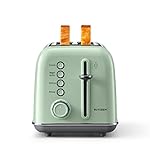 BUYDEEM DT620 2-Slice Toaster, Extra Wide Slots, Retro Stainless Steel with High Lift Lever, Bagel and Muffin Function, Removal Crumb Tray, 7-Shade Settings,Cozy Greenish