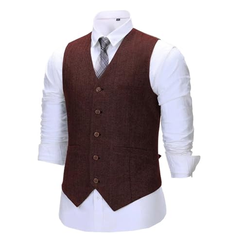Men's Tweed Slim Fit Casual Suit Vest Business Wedding Groom Solid Color Vest Top4