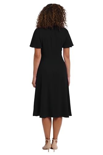 Image of London Times Women's London Times Women's Dresses Rosette Flutter Sleeve Fit and Flare Duchess Guest of Shower Mother of The Bride Feminine