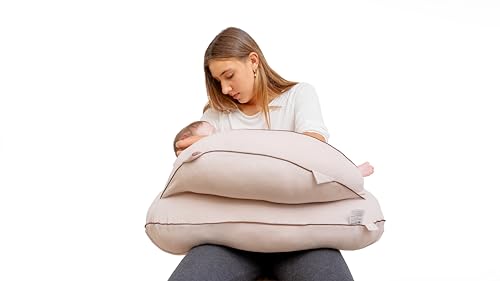 Image of Pharmedoc Nursing Pillow for Breastfeeding - Breast Feeding Pillows with Safety Bumper & Adjustable Waist Straps - Removable Cover, Mocha - Baby Essentials for Newborn - Full Support for Mom & Baby