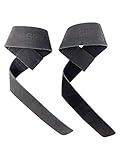 BEAR GRIP - Leather Weight Lifting Straps for Gym, Bodybuilding, Powerlifting, Crossfit and more (Black, Non-Padded)
