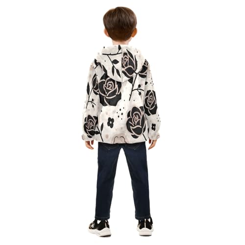 Rose Floral Pattern on Cream Toddler Fleece Jacket Girl Boys Hooded Fleece Jacket Coat Warm Outwear Zip-up 3-10T4