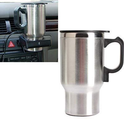 Divik Stainless Steel Electric Smart 12V CAR Electric Kettle Heated Mug CAR Coffee Cup with Charger Heating Cup Kettle Insulated Water Heater Mug for Maruti Suzuki Breeza