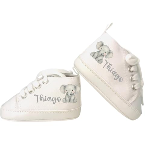 Genérico Zapatillas de bebé personalizadas animales | Deportivas de tela | Personalizada con nombre | Regalos para bebés (Elefante)