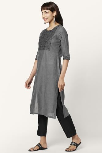Image of Rangmanch by Pantaloons Women's Cotton Polyester Solid Regular Kurtas