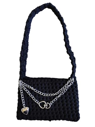 Bolsa de Crochê Penélope Heart Chain (Preto)
